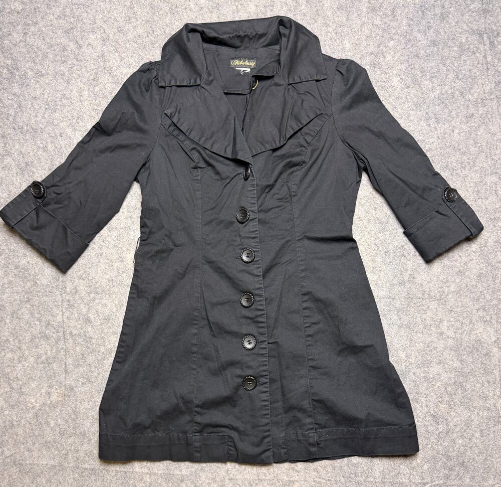 Fabulosity Kimora Lee Simmons Womens S Black Button Front Trench Jacket 3/4 Y2K